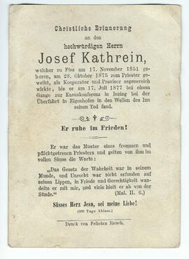 Josef Kathrein, Priester, Rückseite