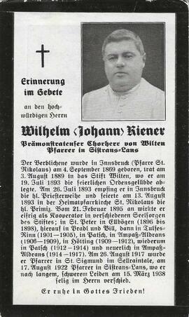 Wilhelm (Johann) Riener Pfarrer Sistrans-Lans