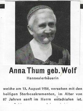Anna Thum geb. Wolf Hanneslerbäuerin