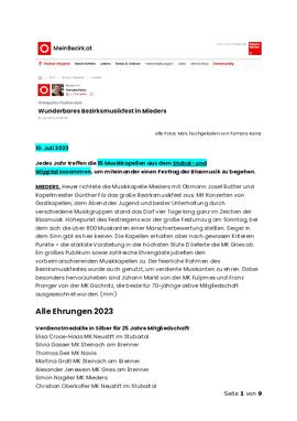 Bezirksmusikfest Mieders Berichte