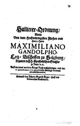 Salitterordnung Fürst Maximilian Gandolpho