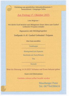 Einladung Senioren Abschlussessen Gröbenhof