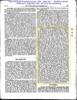 Feuerwehrzeitung zum Dorfbrand am 8.9.1891