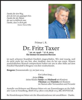 Taxer Fritz, Primar in Bregenz, geb. Telfes