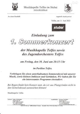 Einladung Sommerkonzert MK Telfes