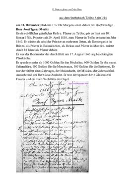 Totenbuch Pfarrer Moritz Abschrift