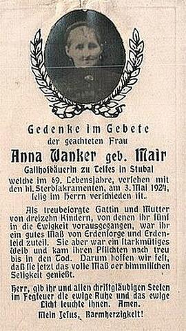Mair Anna verh Wanker Gallhofbäurin Telfes