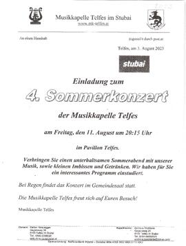Einladung 4.Sommerkonzert MK Telfes