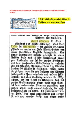 Zeitungsmeldungen Dorfbrand Telfes 1891