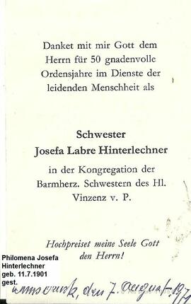 Hinterlechner Josefa Labre BarmherzigeSchwester Telfes