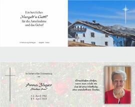 Jaeger Anna geb Pichler, vulgo Stocker Anni Telfes
