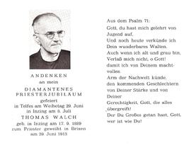 Walch Thomas Pfarrer Telfes, Diamantene Priesterweihe