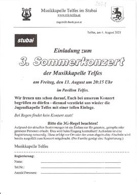 MK Telfes  3. und 4. Sommerkonzert Coronaregeln