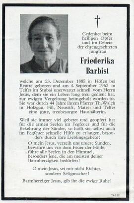 Barbist Friederika Pfarrhaushälterin Höfen Telfes