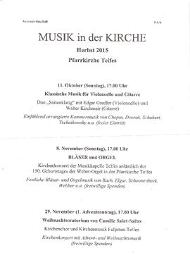 Musik in der Kirche Ankündigungen MK Telfes u. Duo Saitenklang