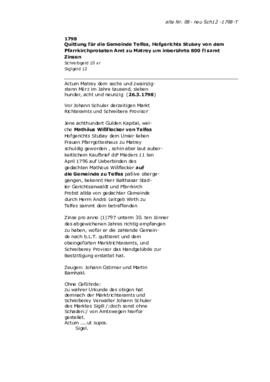 Quittung Probstamt Matrei an Gemeinde aus Schuldzession  Wisflecker-Abschrift