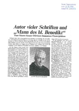 Pater Maurus Kramer - Autor vieler Schriften "Mann des hl. Benedikt" - feiert Priesterj...