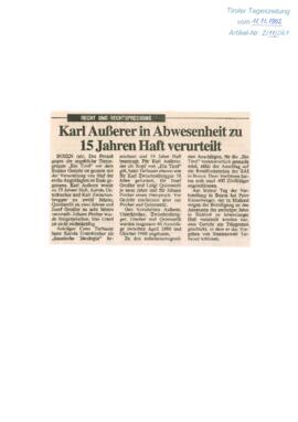 Karl Außerer in Abwesenheit zu 15 Jahren verurteilt