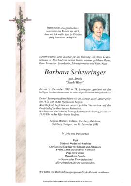 Scheuringer Barbara, geb. Strobl, Postlerin in Terfens, im 79. Lebensjahr