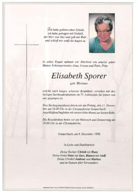 Sporer Elisabeth, geb. Meixner, im 71. Lebensjahr