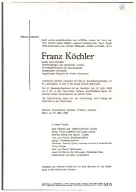 Köchler Franz, Bauer beim Eiringer, Ehrenringträger der Gde. Terfens, im 74. Lebensj.