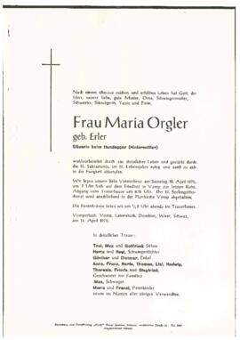 Orgler Maria, geb. Erler, Bäuerin beim Hundegger, im 61. Lebensjahr