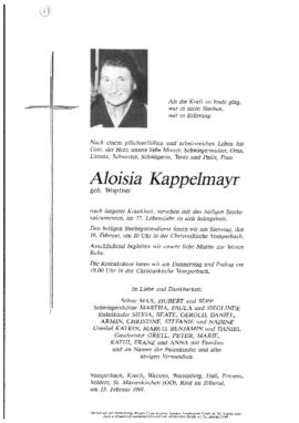 Kappelmayr Aloisia, geb. Wopfner, im 77. Lebensjahr