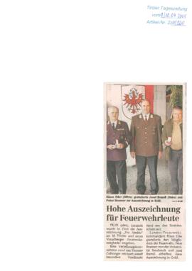 Hohe Auszeichnung für Feuerwehrleute, Erler gratulierte Josef Brandl und Peter Brunner