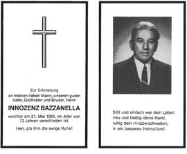 Bazzanella Innozenz, im 73. Lebensjahr