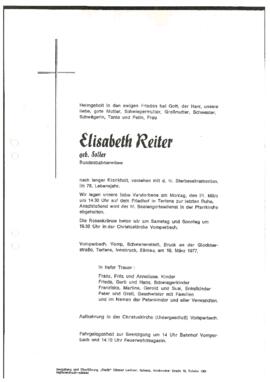 Reiter Elisabeth, geb. Soller, Bundesbahnwitwe, im 76. Lebensjahr