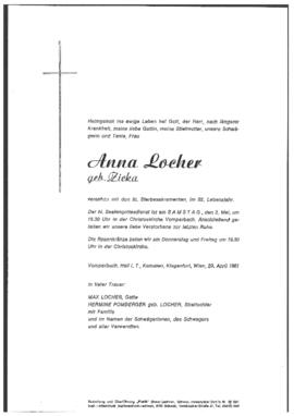 Locher Anna, geb. Zicka, im 82. Lebensjahr