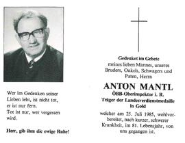 Mantl Anton, ÖBB-Oberinspektor i.R., im 81. Lebensjahr