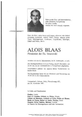 Blaas Alois, Pensionist der Fa. Swarovski, im 81. Lebensjahr