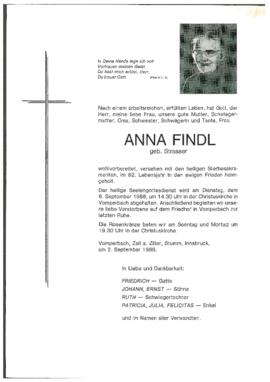 Findl Anna, geb. Strasser, im 82. Lebensjahr