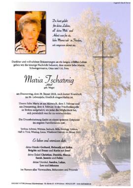 Tscharnig Maria, geb. Weger, im 86. Lebensjahr