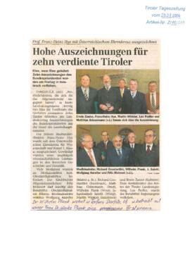 Hohe Auszeichnung für zehn verdiente Tiroler - Dr. Wilhelm Plank Medizinalrat