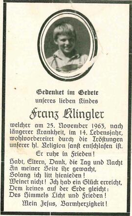 Klingler Franz, Schüler. im 14. Lebensjahr