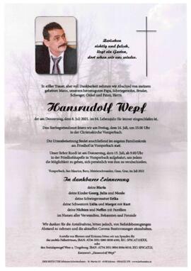 Wepf Hansrudolf, im 64. Lebensjahr