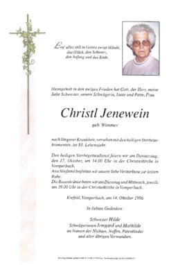 Jenewein Christl, geb. Wimmer, im 83. Lebensjahr