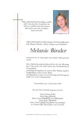 Binder Melanie, Schülerin, im 15. Lebensjahr