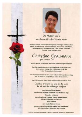 Graumann Christine, geb. Kometer, im 83. Lebensjahr