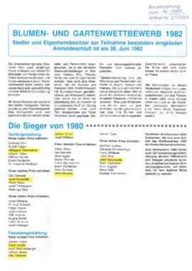 Blumen- und Gartenwettbewerb 1982 erster Preis Hildegard Oberwallner, Franz Arnold, Otto Sieberer...