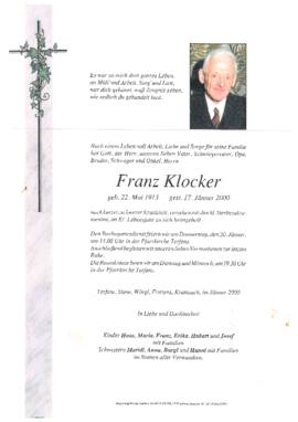 Klocker Franz, Altbauer beim Hasen am Umlberg, im 87. Lebensjahr