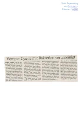 Vomper Quelle mit Bakterien verunreinigt