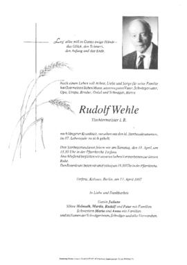 Wehle Rudolf, Tischlermeister i.R., im 87. Lebensjahr