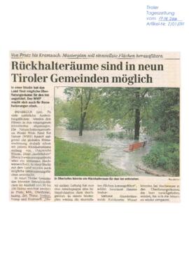 Rückhalteräume sind in neun Tiroler Gemeinden möglich