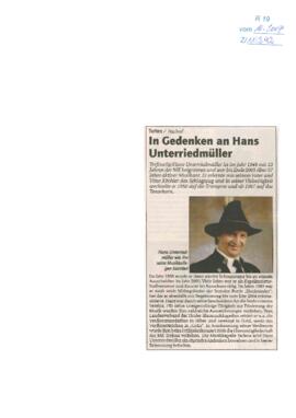 In Gedenken an Hans Unterriedmüller