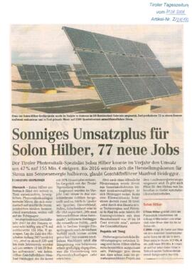 Sonniges Umsatzplus für Solon Hilber, 77 neue Jobs
