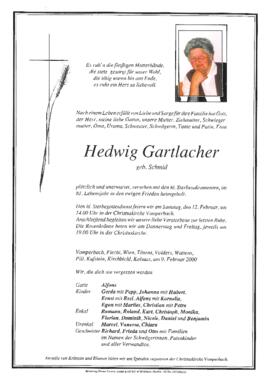 Gartlacher Hedwig, geb. Schmid, im 81. Lebensjahr