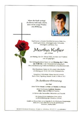 Kofler Martha, geb. Schöser, im 75. Lebensjahr